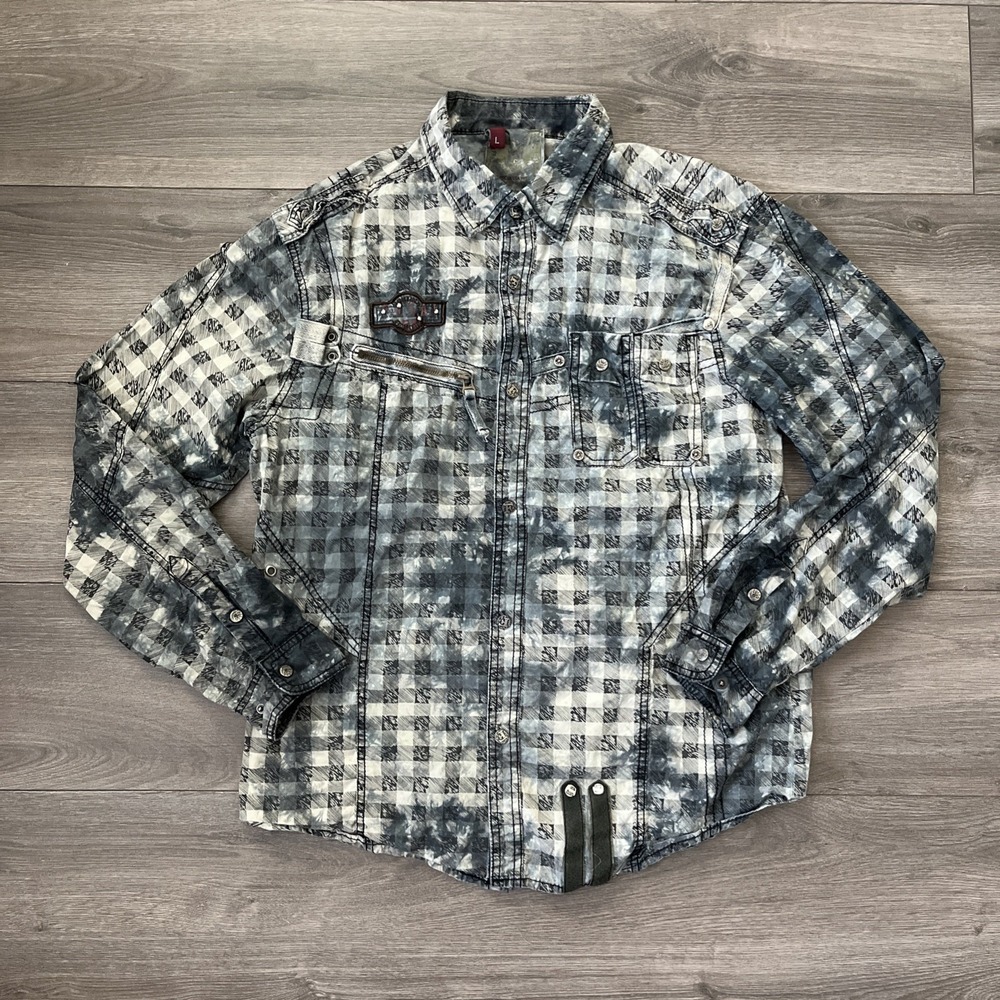F.U.S.A.I. Jeans Snap Button Shirt Y2K Checkered Mens L